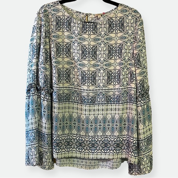 Cremieux NWT Geometric Paisley Bell Sleeve Top Large - Picture 1 of 8